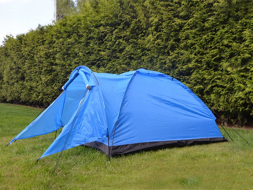Cort camping, Zola, 2 persoane, 1 camera, cu marchiza, poliester, 205x150x105 cm, albastru Cort camping, Zola, 2 persoane, 1 camera, cu marchiza, poliester, 205x150x105 cm, albastru